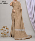 Desert Sand Indian cotton handloom saree with silver zari border, SP22