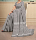 Ash Gray Indian cotton handloom saree with silver zari border, SP23
