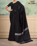 Classic Black Indian cotton handloom saree with silver zari border, SP25